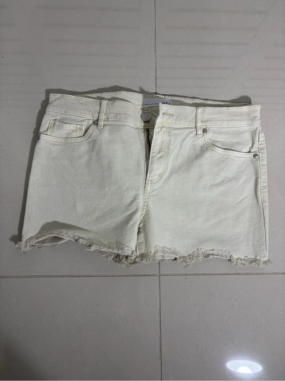 LOFT Cream Denim Women’s Shorts with Frayed Hem